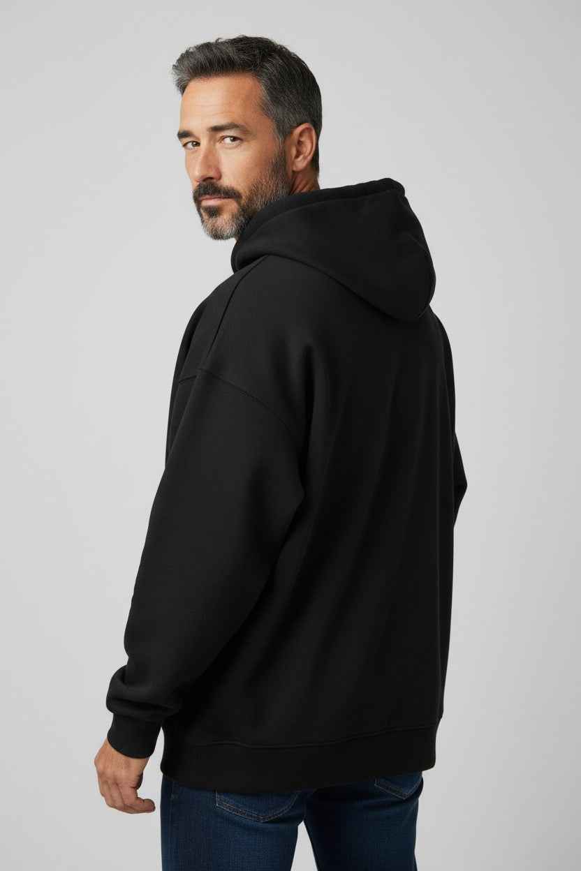 Black Boxy Double Zipped Hoodie
