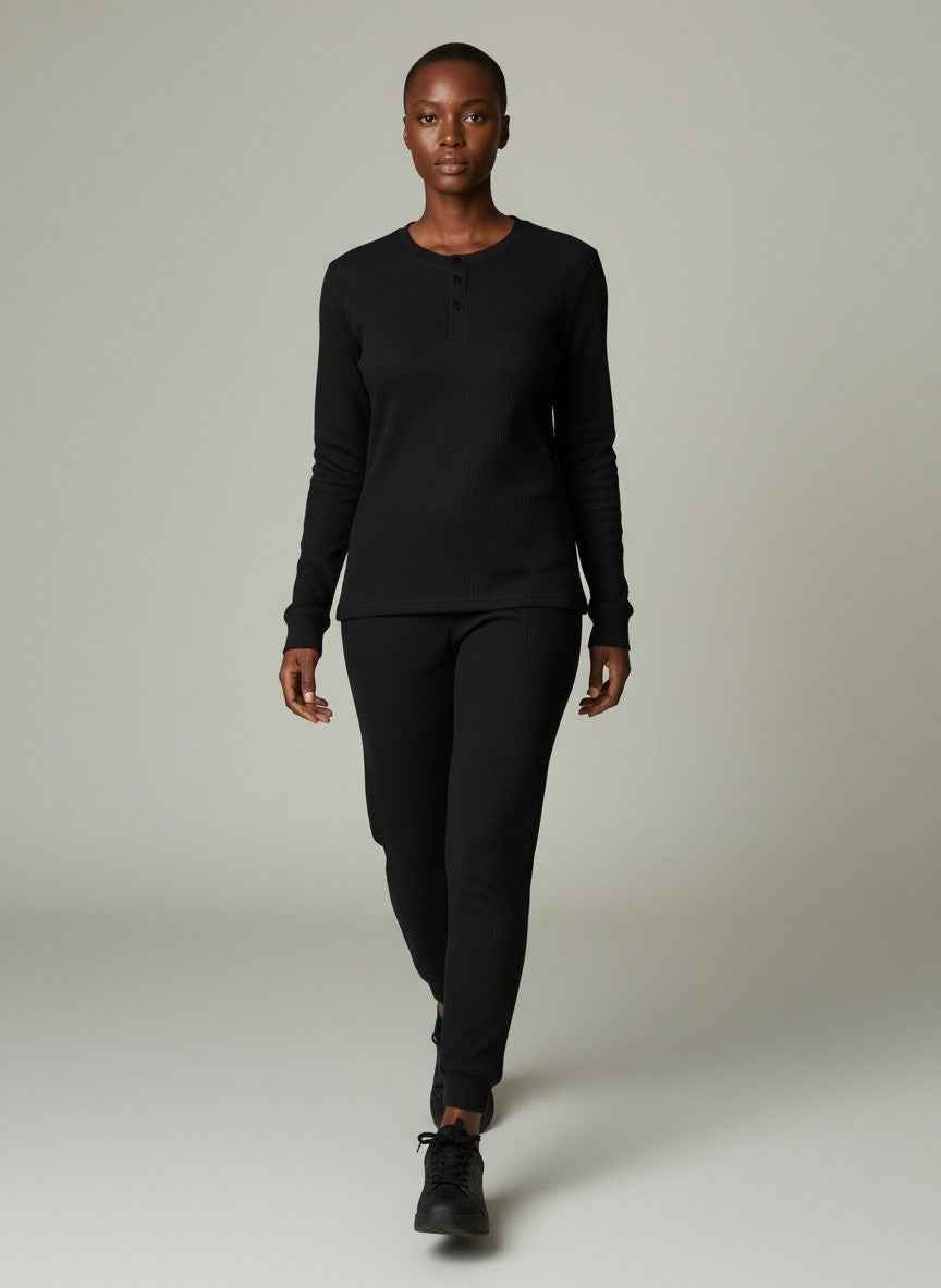 Black Henley waffle knit