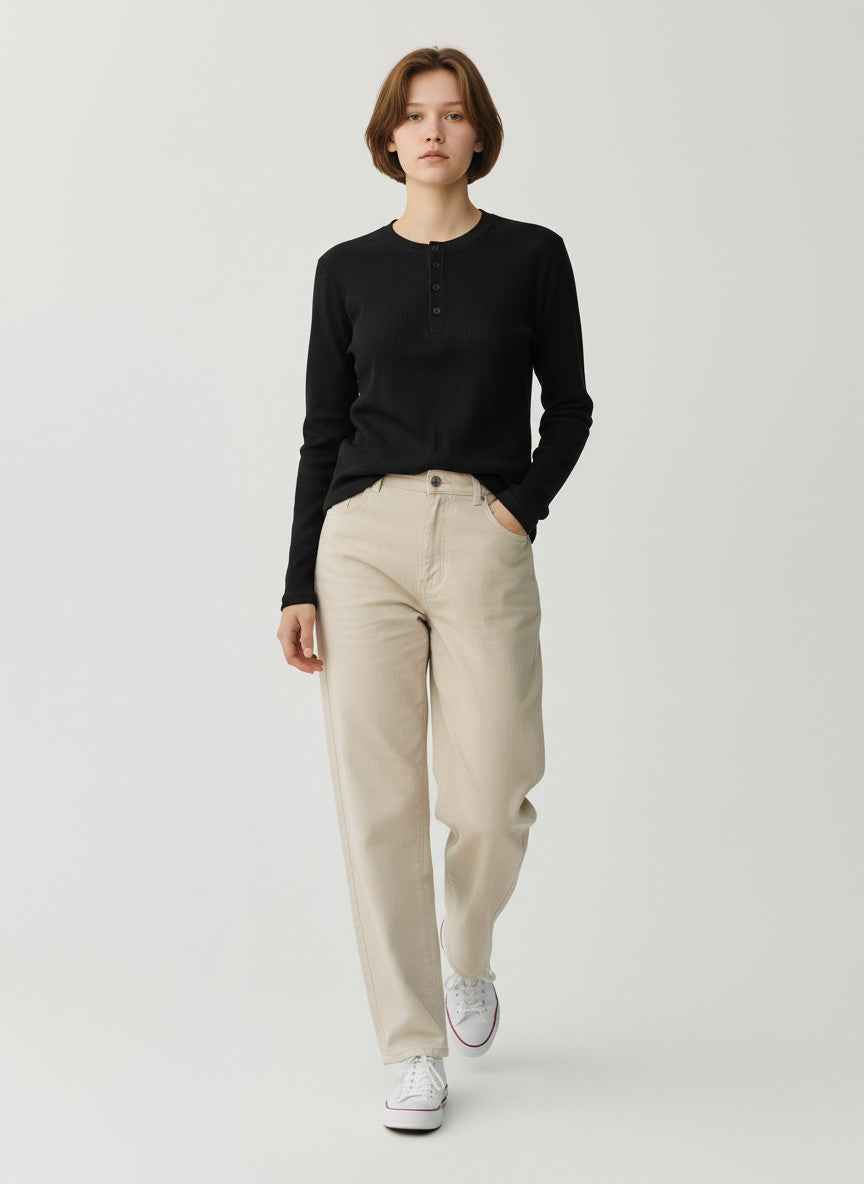 Black Henley waffle knit