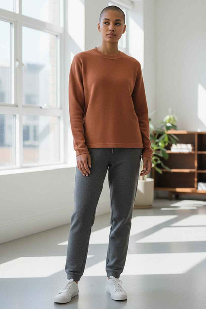 Brown Waffle Knit Oversized Full-sleeve