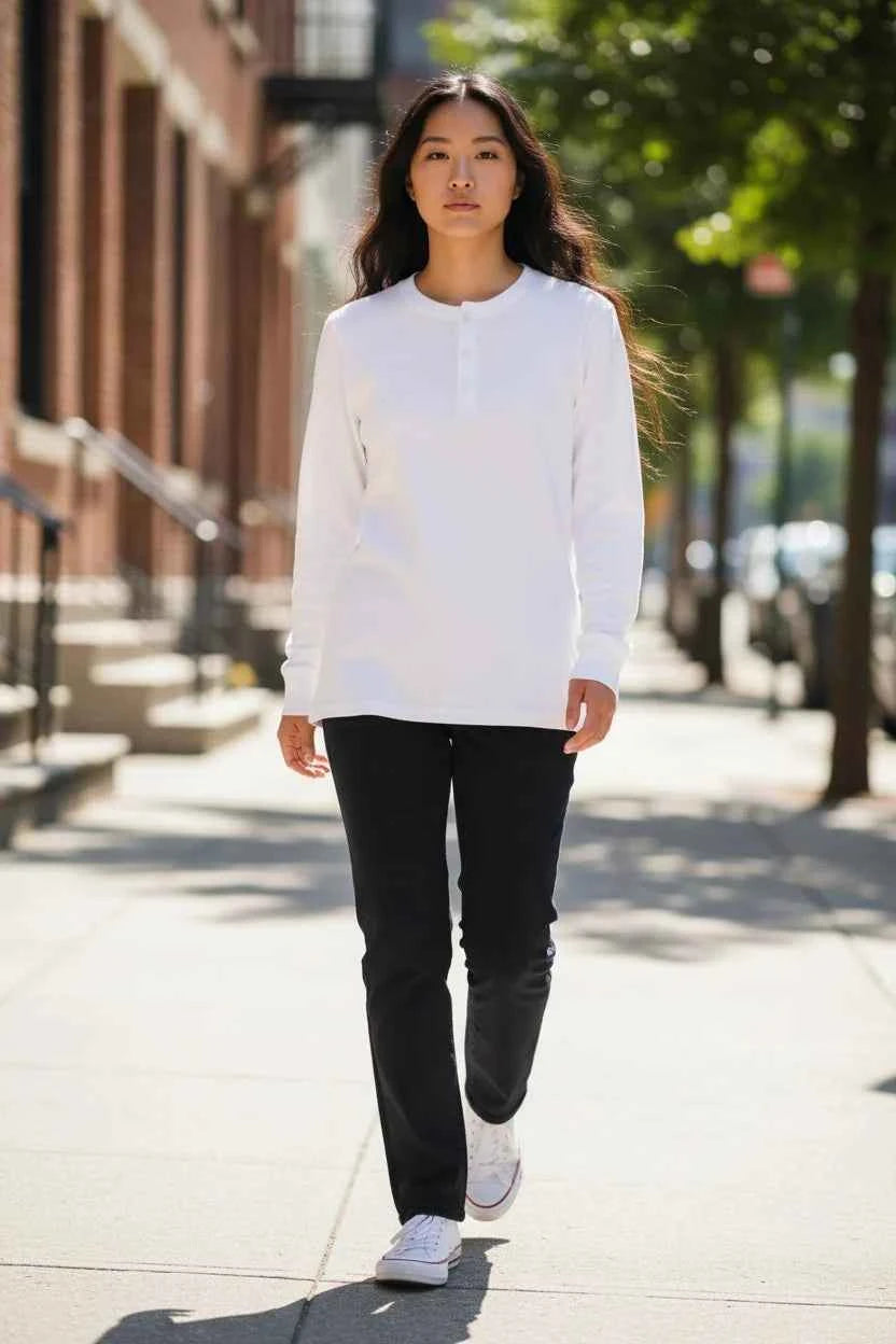 White Henley Waffle Knit