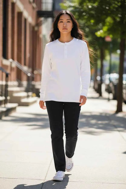 White Henley Waffle Knit