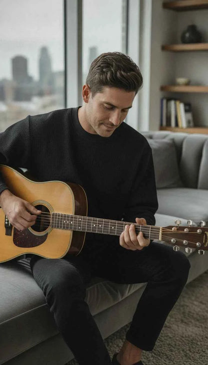 Black Waffle Knit Oversized Full-sleeve