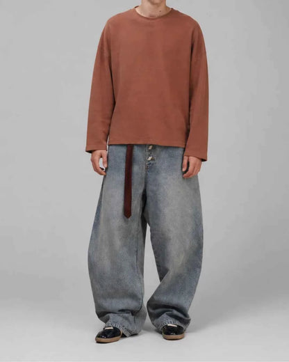 Brown Waffle Knit Oversized Full-sleeve