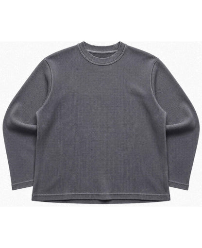 Acidwash Waffle Knit Oversized Full-Sleeve