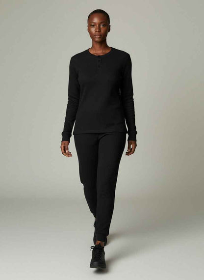 Black Henley waffle knit