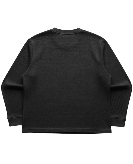Black Waffle Knit Oversized Full-sleeve