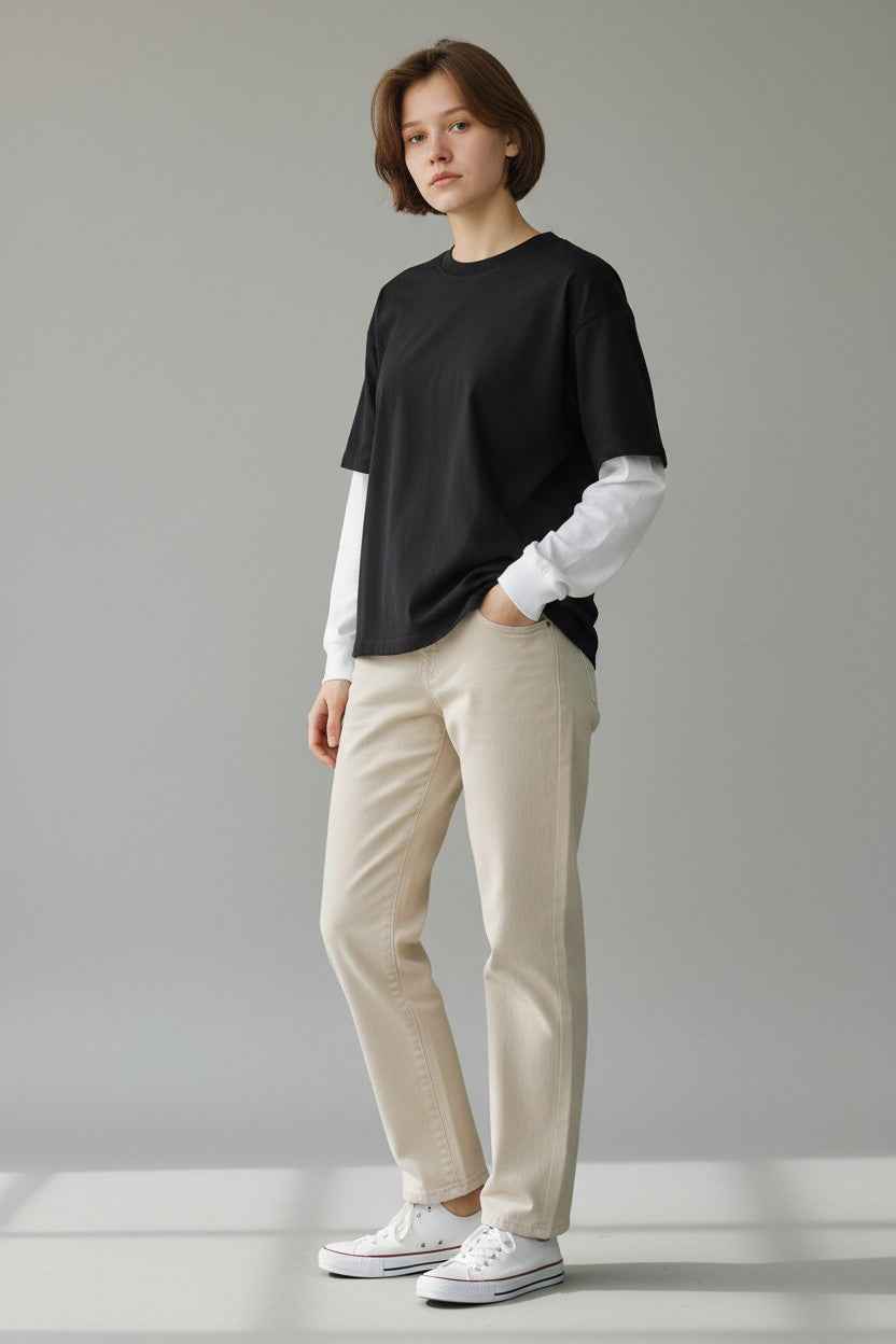 Black With White Sleeve Oversized Tee