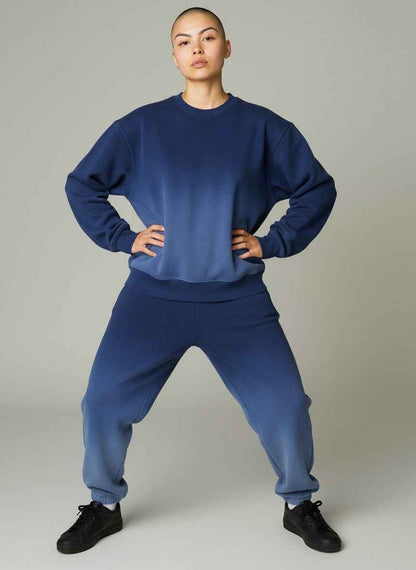 Blue Ombré Waffle Knit Oversized Full-sleeve