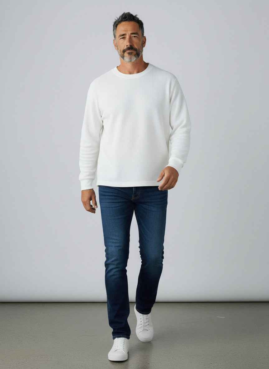 Off-White Waffle Knit Oversized Full-Sleeve