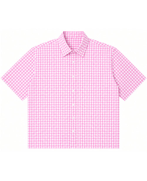 Pink Gingham Oxford Boxy Shirt Front Design